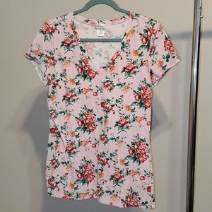 Pink Floral V-neck Tshirt